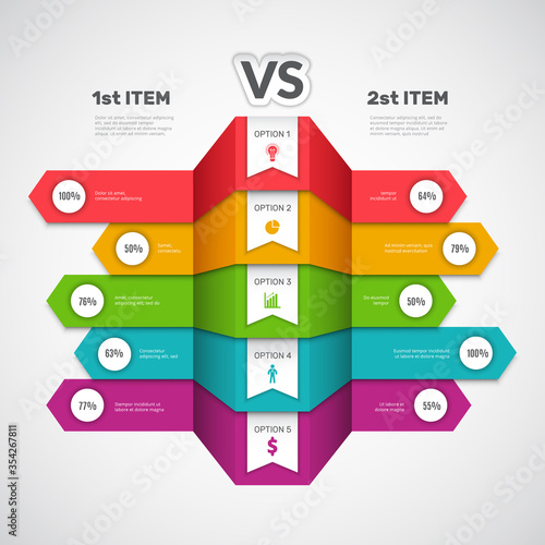 Comparison infographic. Business chart with choice elements or products infotable versus arts vector compare graph. Infographic presentation comparison vs, info selection and compare illustration