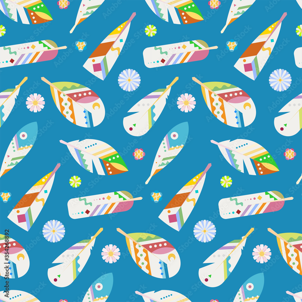 Seamless boho pattern with ethnic tribal feathers, modern vector illustration Seamless boho pattern with ethnic tribal feathers, modern vector illustration