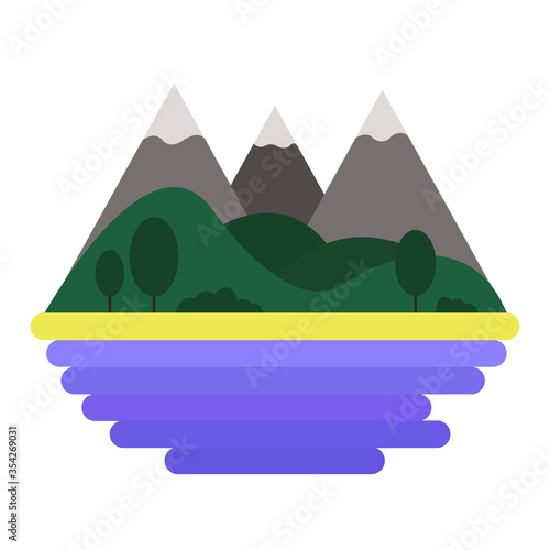 Colorful mountains  beach and sea. Vector illustration of a landscape. Illustration for the background
