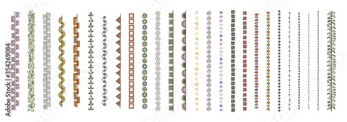 Doodle dividers, brush lines and borders set. Rustic decorative design elements and patterns