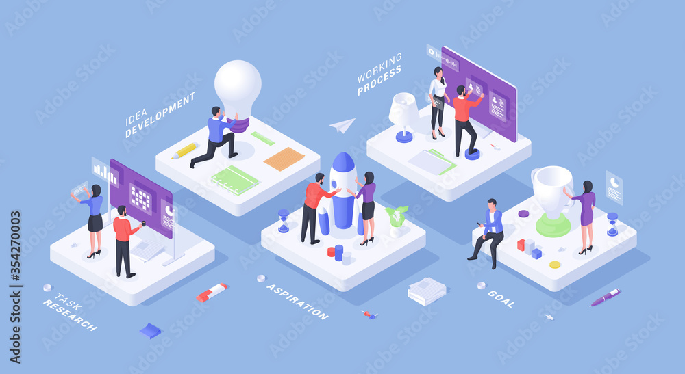 Creative motivational banner with people working successfully Creative motivational banner with people working successfully