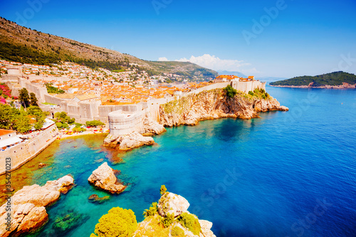 Great view at famous european city of Dubrovnik - Fort Bokar on a sunny day. Location Croatia, South Dalmatia, Europe.