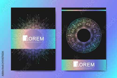 Modern vector template for brochure, leaflet, flyer, cover, banner, catalog, magazine, annual report. Quantum technology. Futuristic explosion design. Big data visualization. Artificial intelligence