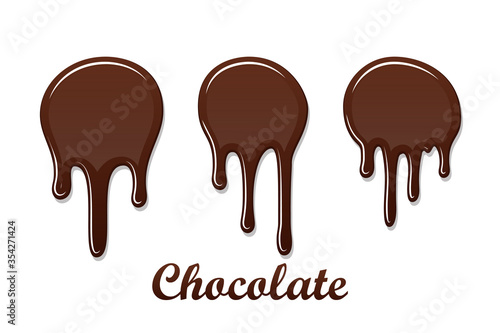 Chocolate drip splash set. Chocolate liquid blot isolated white background. Shape melt dessert spot. 3D realistic stain element. Food decoration. Milk, dark chocolate splashing. Vector illustration