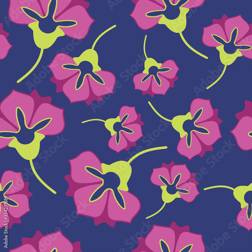 Vector organic motive seamless pattern. Abstract pink flowers botanical hand drawn texture for design. 