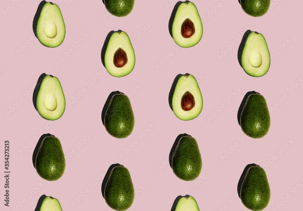 Avocado pattern animation isolated on pink background. Avocado pattern animation isolated on pink background.