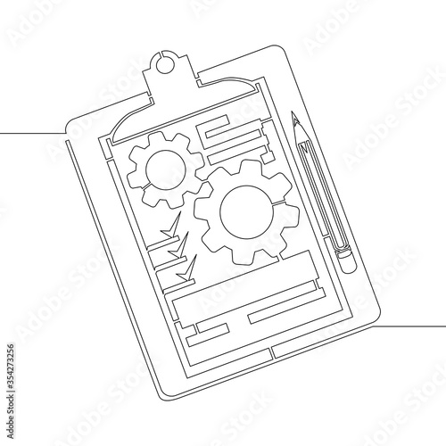 Continuous line drawing Clipboard with gear