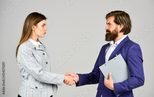 good deal. shaking hands at work. business people at meeting. modern office life. successfully performed work. similarity of interests. legal lawyer agency. manager and boss with folder