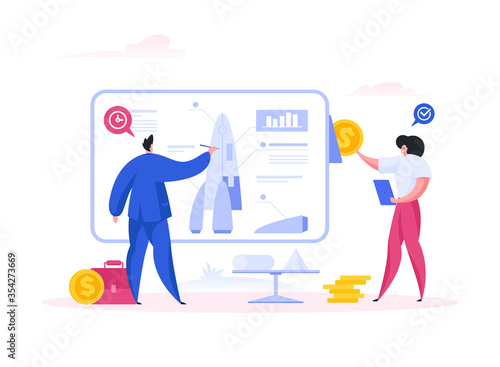 Modern people working on rocketry project. Flat vector illustration