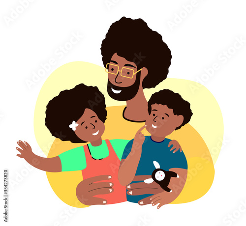 Happy African Smiling Father Daughter Son Young Adult Parent Baby Girl Son Sit On Dad Hands Man Entertain With Little Child Kids Caring Papa Family Relatives Have Fun Together Flat Vector Illustration Stock Illustration Adobe Stock