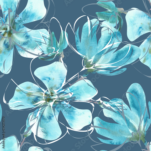 Watercolor Floral Seamless Pattern. Hand Painted Design Template.