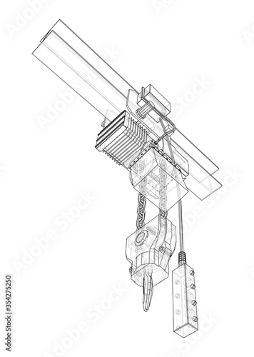 Winch or lifting machine concept outline. Vector