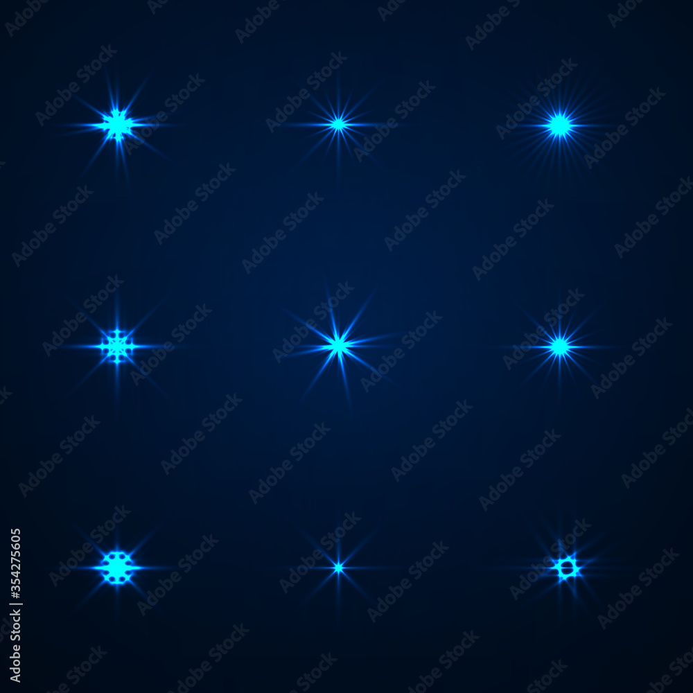 Blue Lights burst set. Glow effect Blue Lights burst set. Glow effect