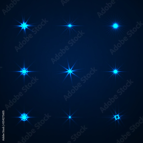 Blue Lights burst set. Glow effect