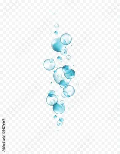 Water bubbles isolated on transparent background. Realistic collagen droplet pattern. Vector clear blue underwater elements template