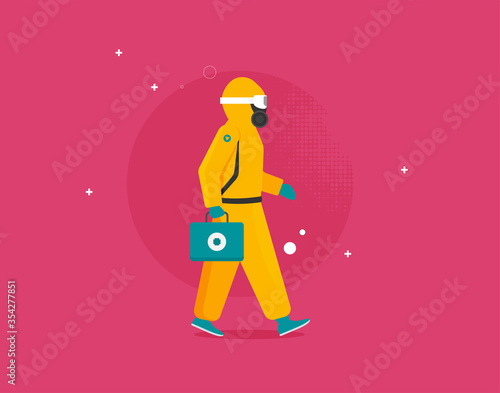 Man in hazmat. Protective suit, gas mask Flat vector