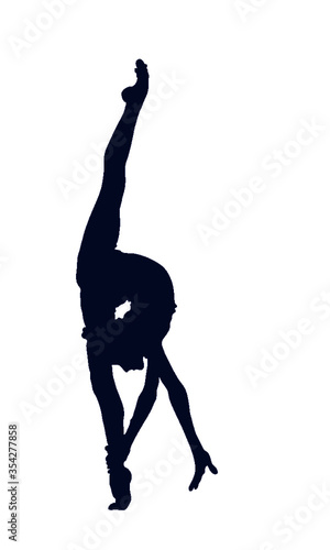 Silhouette of a gymnast who stands on one leg in a twine