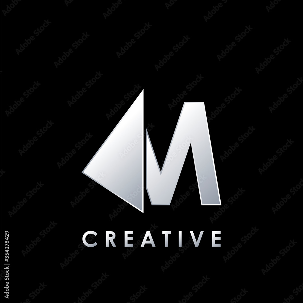 Techno Split Half Letter M Logo Vector Design Template with geometrical triangle shape. Techno Split Half Letter M Logo Vector Design Template with geometrical triangle shape.