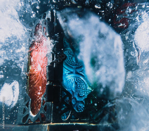 Colourful portal sank on icy water