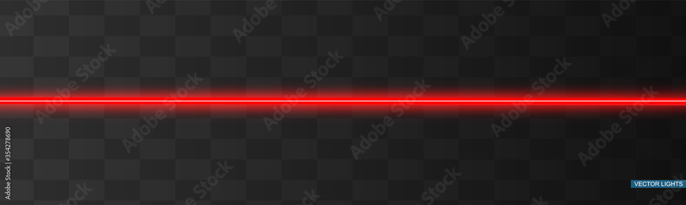 Abstract red laser beam. Transparent isolated on black background. Vector illustration.the lighting effect.floodlight directional - obrazy, fototapety, plakaty 