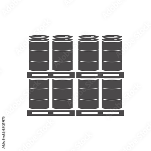 Metal barrels on a pallet icon in flat style.Vector illustration.
