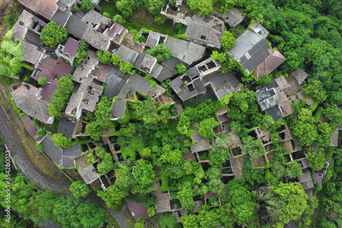 Aerial view of abandoned village in Italy. Nature is overtaken it