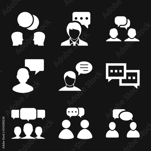 Talking vector icon. Dialogue,contact, conversational symbol isolated on background.