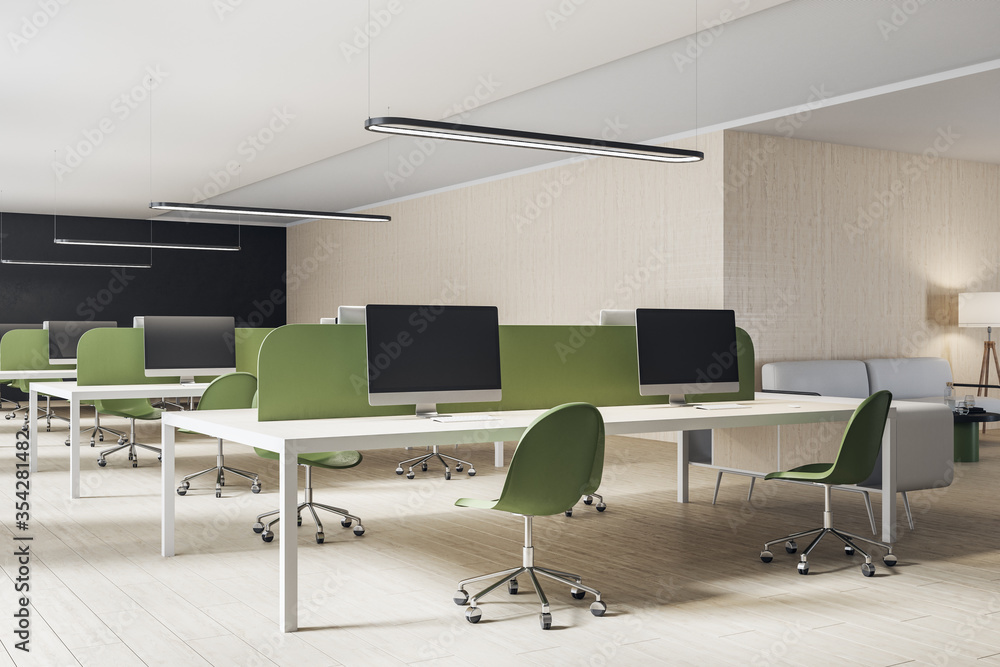 Contemporary office interior hall with computers Contemporary office interior hall with computers