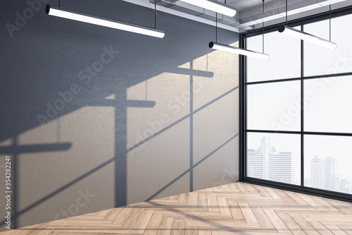 Office hall interior with copy space on gray wall