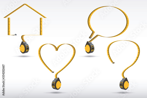 Vector measure tape set.
Building roulette in different forms.
House, valentine heart, speech bubble, question.