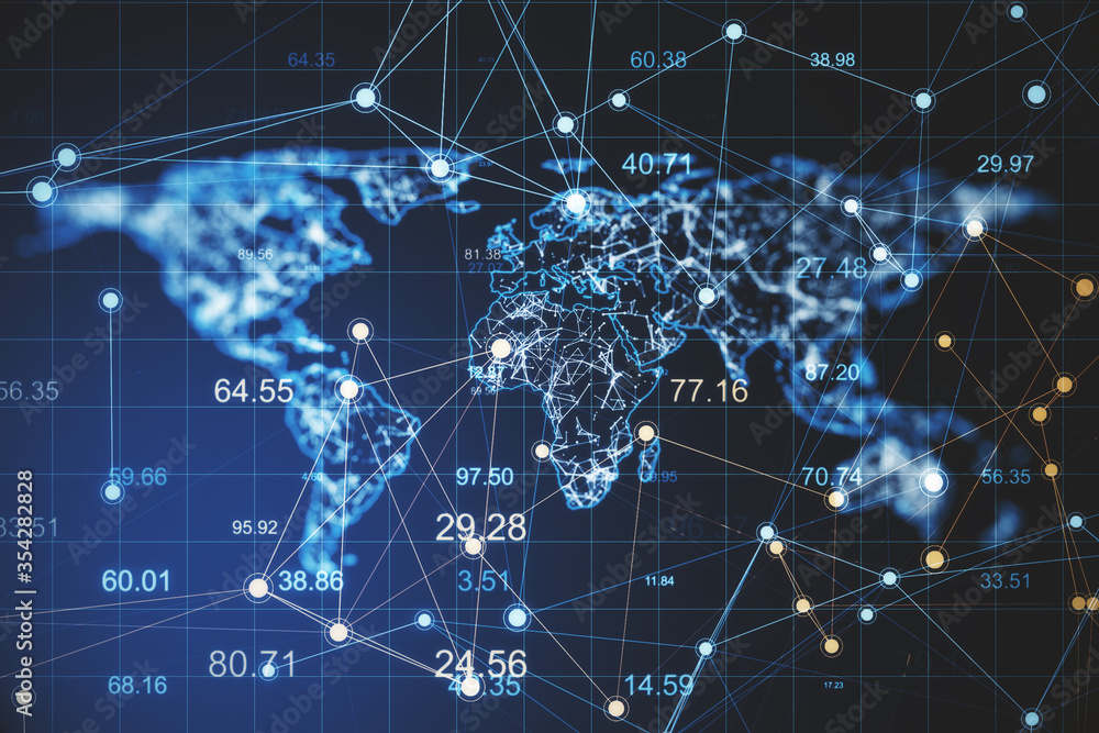 Ταπετσαρία Glowing abstract scatter charts with digital earth