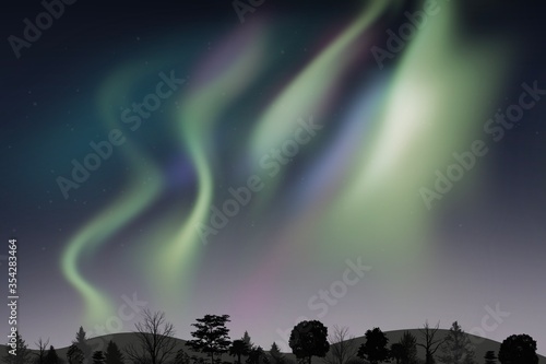 Multicolored northern lights Aurora borealis Landscape background Mountain Template illustration design
