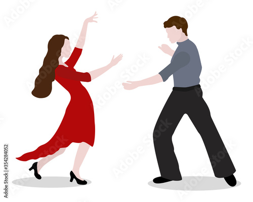 Man and woman in dance poses isolated on white background. Latin American, Spanish and ballroom dancers
