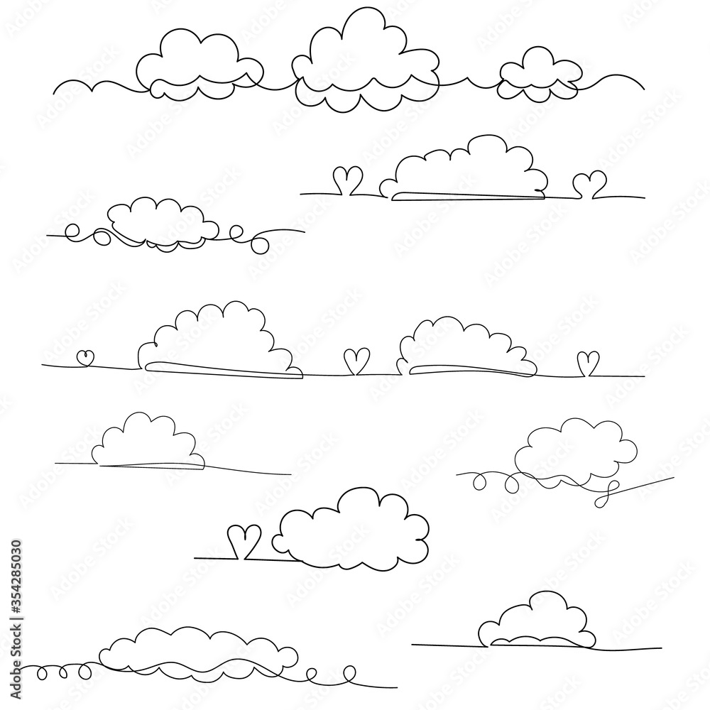 vector, isolated, clouds, continuous line drawing vector, isolated, clouds, continuous line drawing