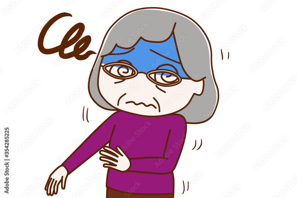 フラフラとめまいを起こす高齢の女性 フラフラとめまいを起こす高齢の女性