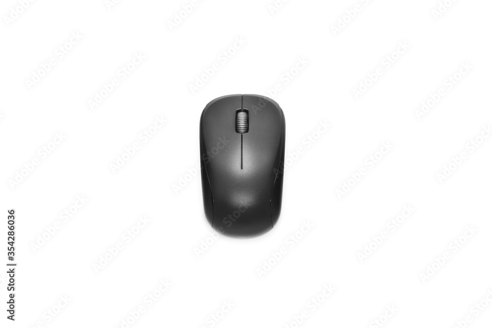 black wireless computer mouse top view isolated on white background. technology concept black wireless computer mouse top view isolated on white background. technology concept