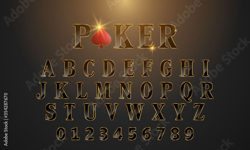 Golden black font pattern text poker Casino Сhips with Illustration. Set shapes composition. classic style golden logo poster Invitation. vector illustration