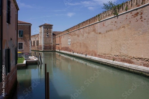 Rio de le Vergini in Venice, with the historic Arsenal walls