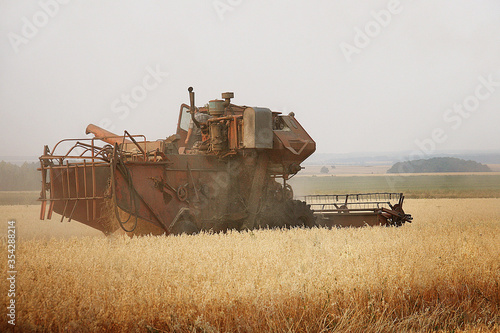 combine harvester working on the field