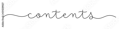 CONTENTS black vector monoline calligraphy banner with swashes