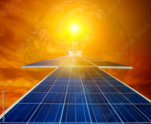 The solar farm(solar panel), Alternative energy to conserve the world's energy, Photovoltaic module idea for clean energy production. Elements of this image furnished by NASA