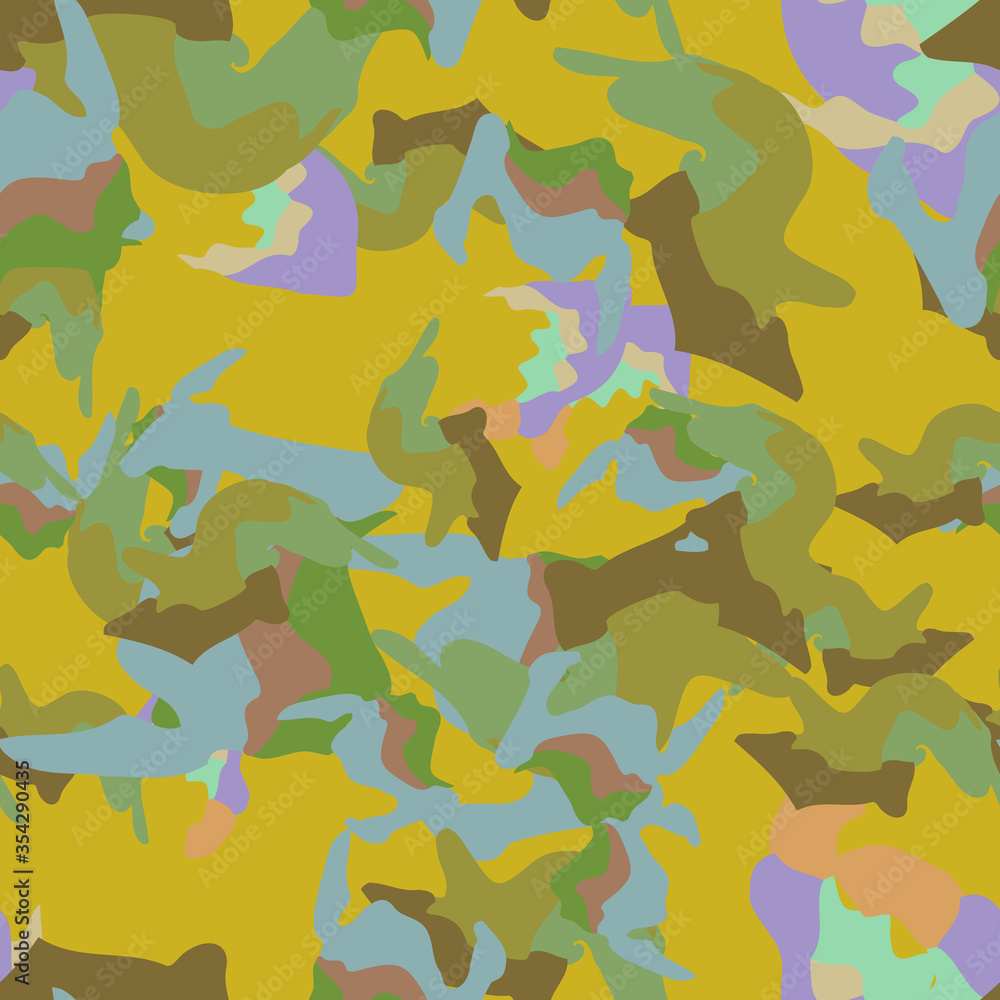 UFO camouflage of various shades of yellow, blue, green and violet colors UFO camouflage of various shades of yellow, blue, green and violet colors