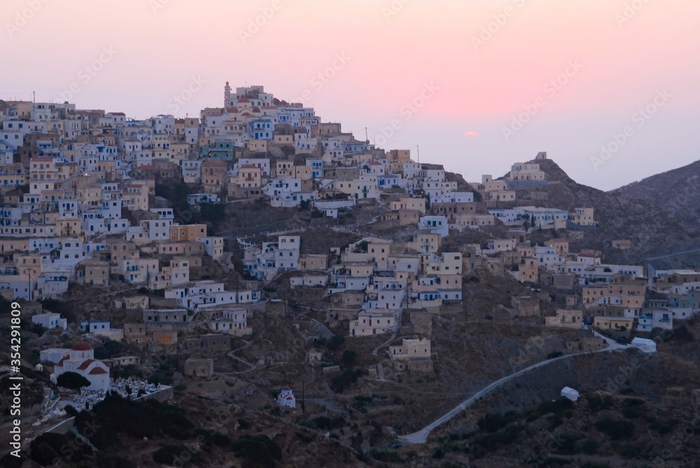 Greece, Karpathos island, the village of Olympos at sunset.