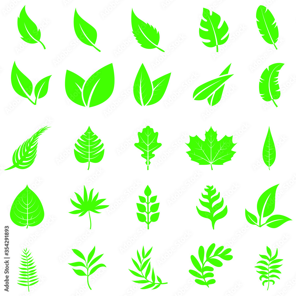 Green leaves icon vector set. botany illustration sign collection. ecology symbol. eco sign. Green leaves icon vector set. botany illustration sign collection. ecology symbol. eco sign.