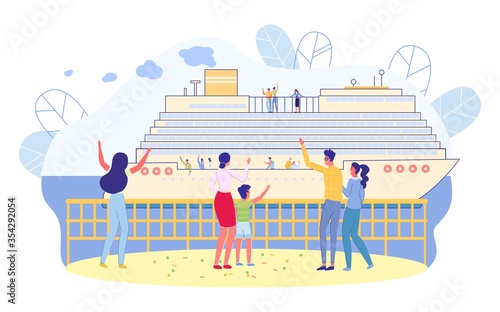 Cruise Ship Departs from Pier, People See off.