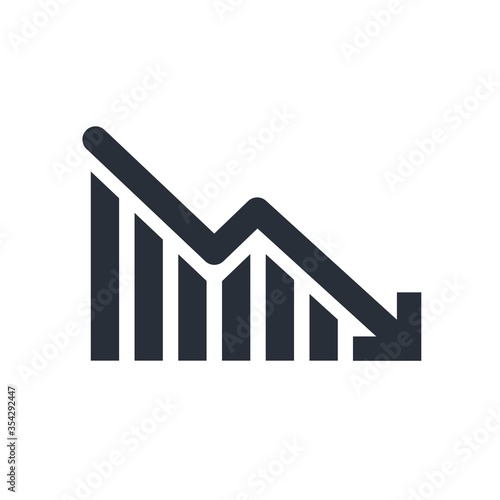 Chart down. Black vector icon isolated on white background.