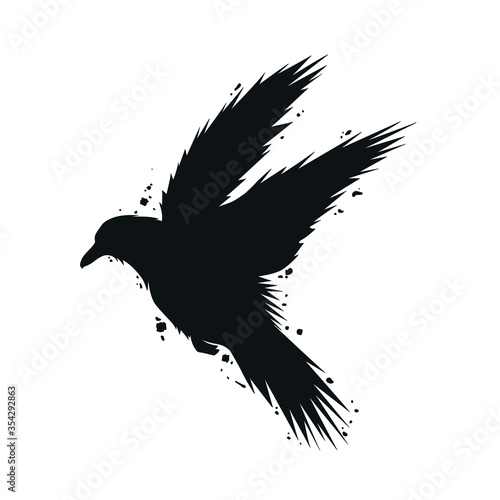 Crow with grunge effect isolated on white. Vector illustration.