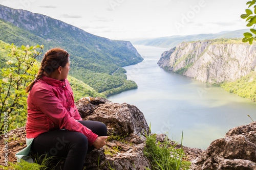Danube river Woman hiker enjoy nature © mitarart