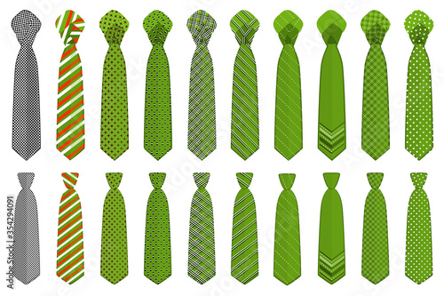 Illustration on theme big set ties different types, neckties various size