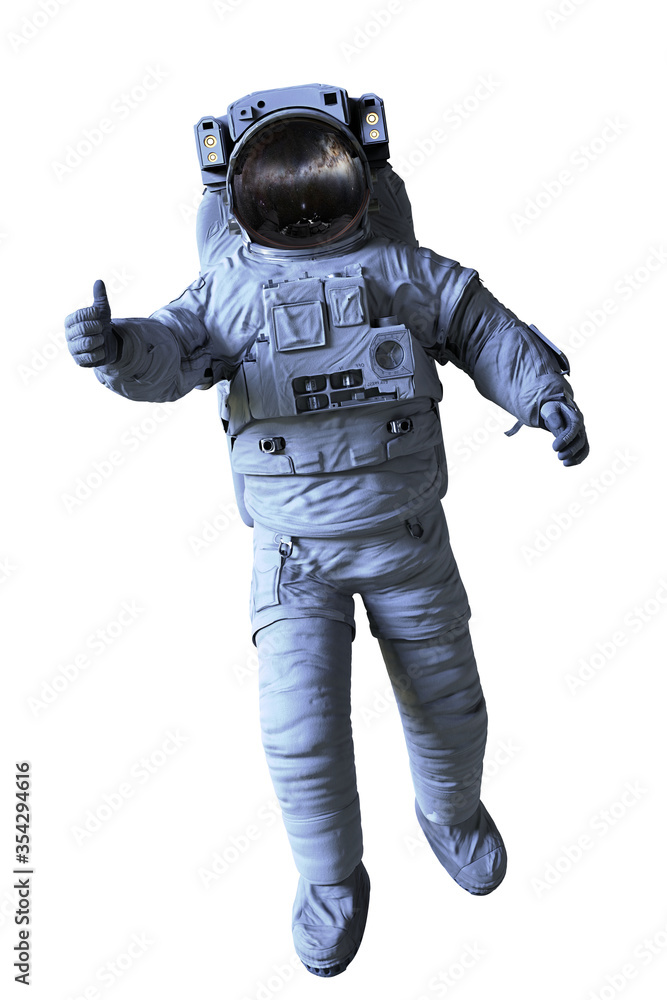astronaut showing thumbs up, isolated on white background